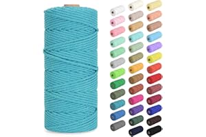HOMEBOBO Macrame Cord 3mm x 109Yards (328Feet), Natural Cotton Macrame Rope - 4 Strands Twisted Macrame Cotton Cord for Wall Hanging, Plant Hangers, Crafts, Gift Wrapping and Wedding Decorations, Lake Green
