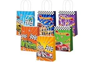 LTEIWFPE 18Pcs Hot Car Birthday Party Favor Bags Hot Wheels Goodie Bags Colorful Race Car Themed Happy Birthday Paper Gifts B