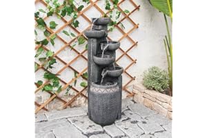FOUNTJOY 35.83''H Outdoor Indoor Garden Water Fountain 6-Tiers Modern Floor Standing Water Feature Waterfall Fountains with LED Lights for Yard Porch Deck Patio Home Decor