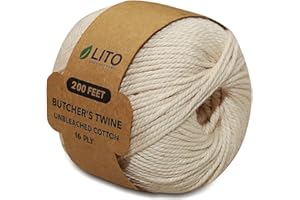 LITO LINEN AND TOWEL Butcher’s Twine for Cooking & Trussing – 2mm Heavy-Duty Natural Cotton Kitchen Twine (1 x 200ft) – Food-Safe, Oven-Safe String for Meat, Turkey, Baking, & Crafts