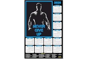 ESCAPER Never Give Up Gym Wall Calendar 2026 – 12 x 18 Inch, 300 GSM Paper, Laminated Bodybuilders & Workout Motivation, Fitn