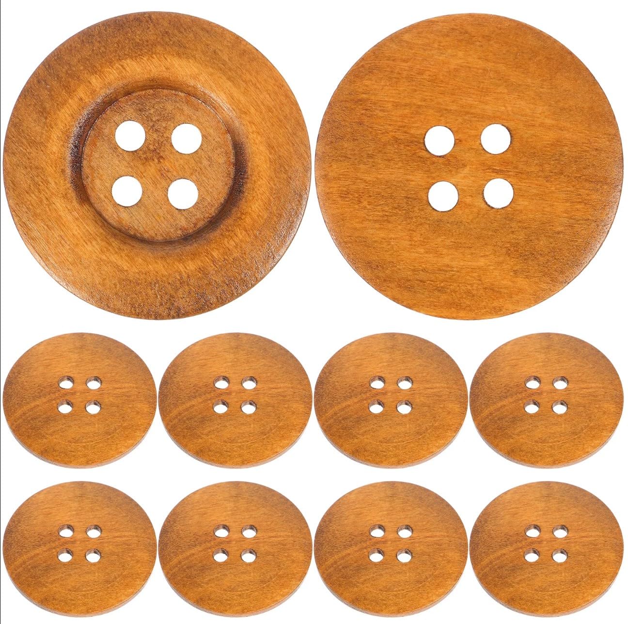 SUPVOX Large Round Edge Coat Buttons 50Mm 10Pcs Solid Wood 4-Hole Craft Buttons for Cardigans and DIY Sewing Projects