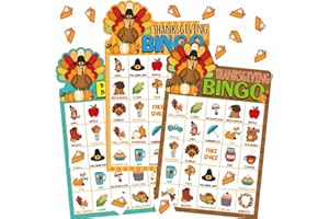 Fancy Land Thanksgiving Bingo Game 24 Players for Kids Die Cut Turkey Party Game Activities Holiday Party Favors