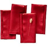 Linen Napkins 20 x 20 inch - 100% Flax Linen Red Double Hemstitch Dinner Napkins Set of 4 - Cloth Napkins Washable Perfect for Christmas and Winter Decor, Festive Holiday