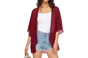 JILUVIN Womens Kimono Cardigans Beach Cover ups Swimwear Puff Sleeve Loose Casual Summer Tops