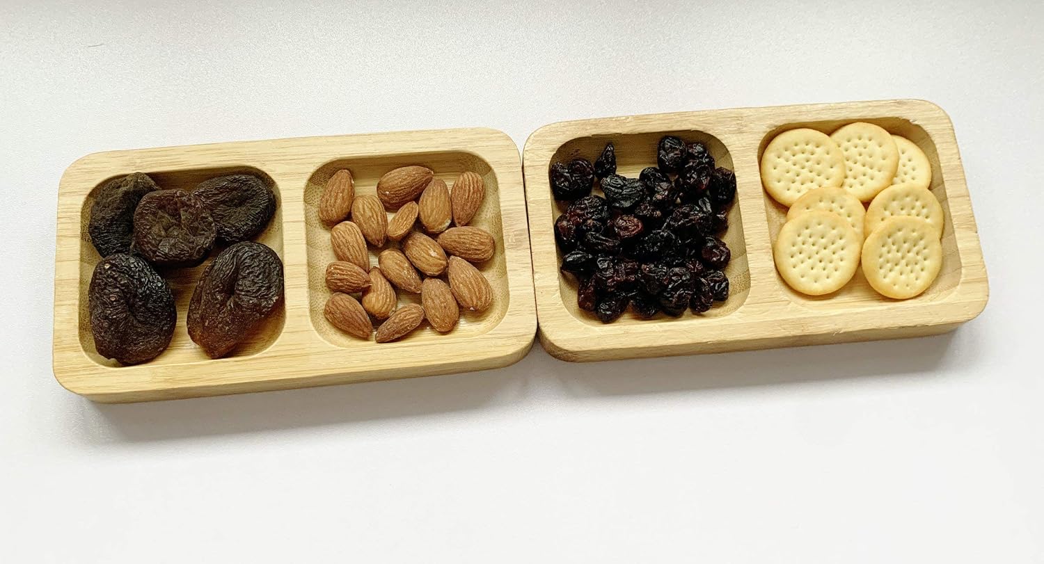 Ecowonder Natural Bamboo Wooden Small Serving Platters Dual Square Snack Tray Set (Set of 2), Sauce Dishes Set - Image 5