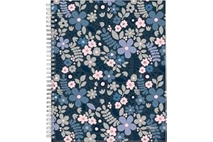 Mead Caprice 2026 Weekly/Monthly Planner, Large, 9" W x 11" H, Twin Coil Binding, Hard Cover With Blue Floral Pattern, Biling