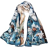 100% Mulberry Silk Scarf for Women Neck Oblong Headscarves Long Floral Print Lightweight Silk Wraps Shawls 67"*20"