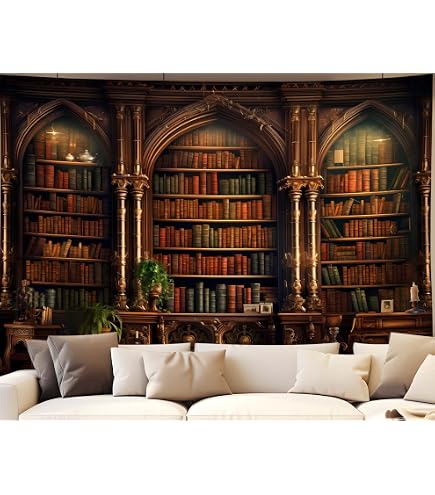 Tapisserie Murale Style Médiéval Bibliothèque - Décoration Dark Academia 100% Polyester