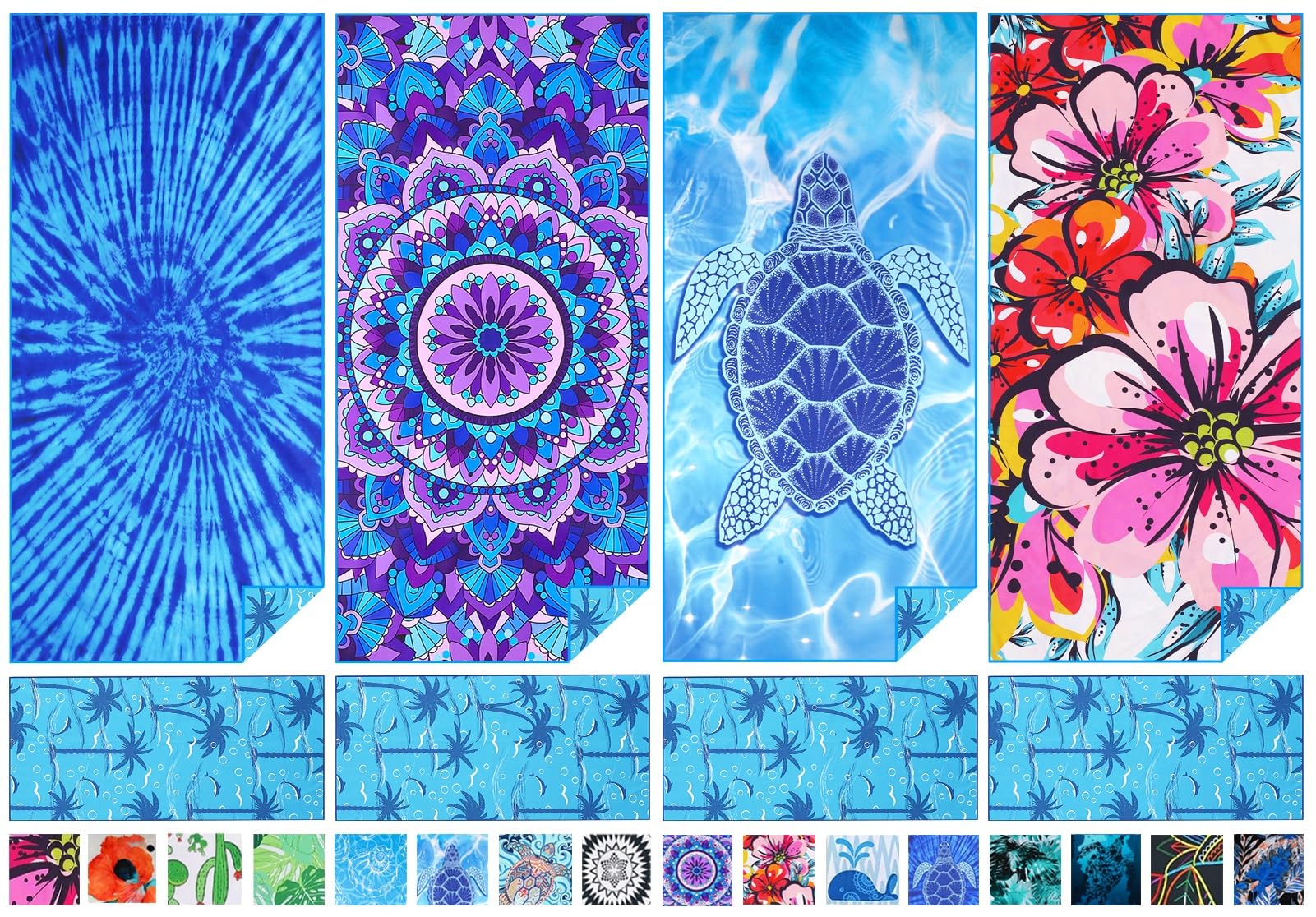 Haleey 4 Pack Microfibre Thin Lightweight Beach Towel Extra Large Oversized 180x80cm Quick Dry Sand Free Towels for Adults Travel Swim Pool Bath Beach Accessories Essentials Vacation Gifts — image 1