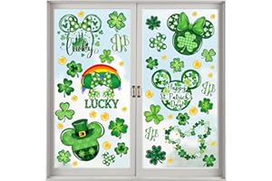 HIPOPEN St. Patrick’s Day Window Clings Decorations, 109 Pcs Shamrock Stickers Mouse Shaped, Happy Saint Patricks Day Decor Double-Sided Large Size Watercolor Spring Green Irish Decor for Home Party