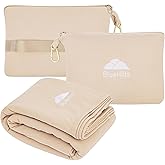 BlueHills Travel Blanket Pillow Compact Lightweight Pocket Size Airplane Traveling Essential Flight Trip Throw in Bag Portable Case Plane Accessory Beige L06