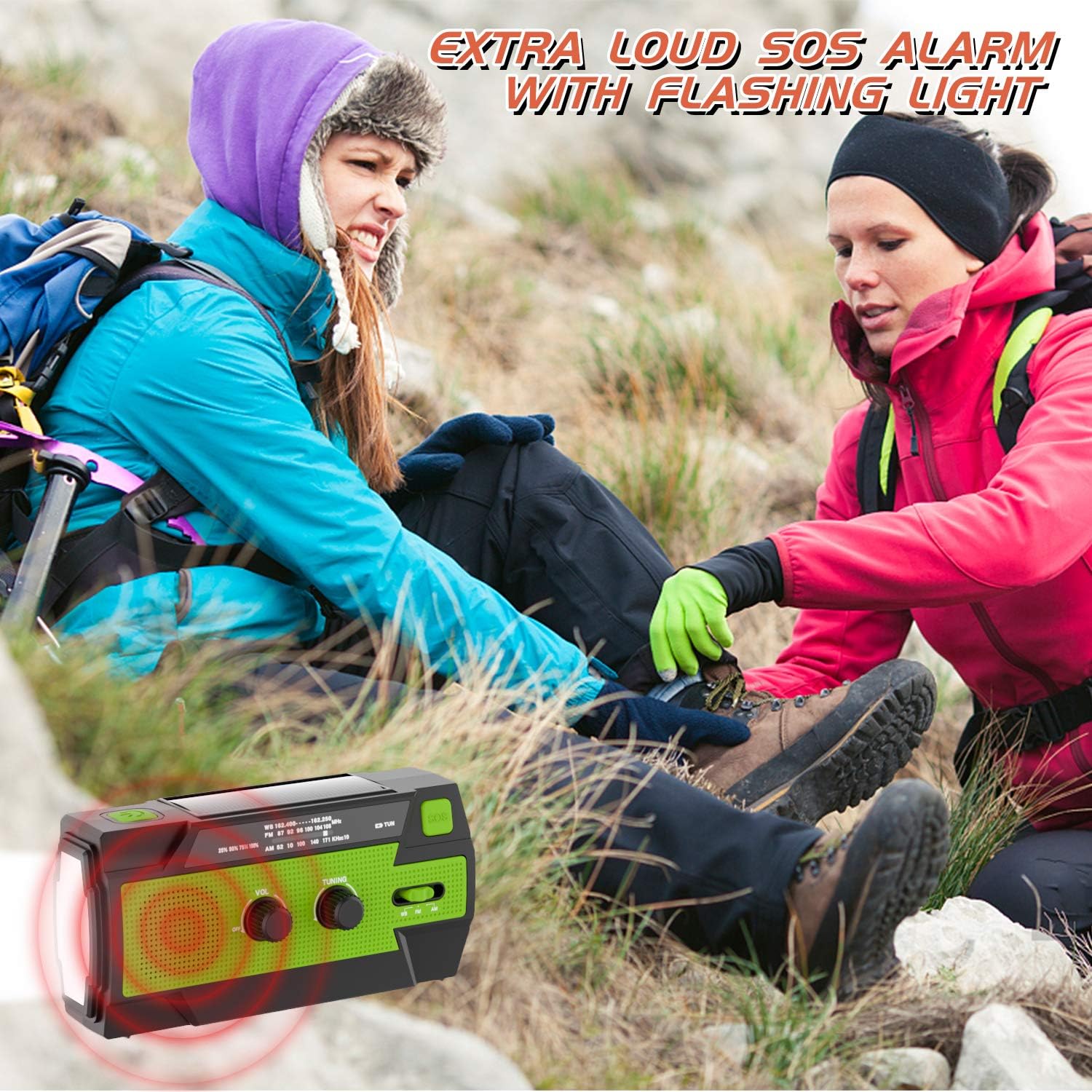 Emergency Radio Hand Crank Solar, 4000mAh Portable Weather Radio, NOAA Weather Radio, Outdoor Radio with Flashlight & Motion Sensor Reading Lamp, Solar Cell Phone Charger, SOS Alarm(Green): Home Audio & Theater