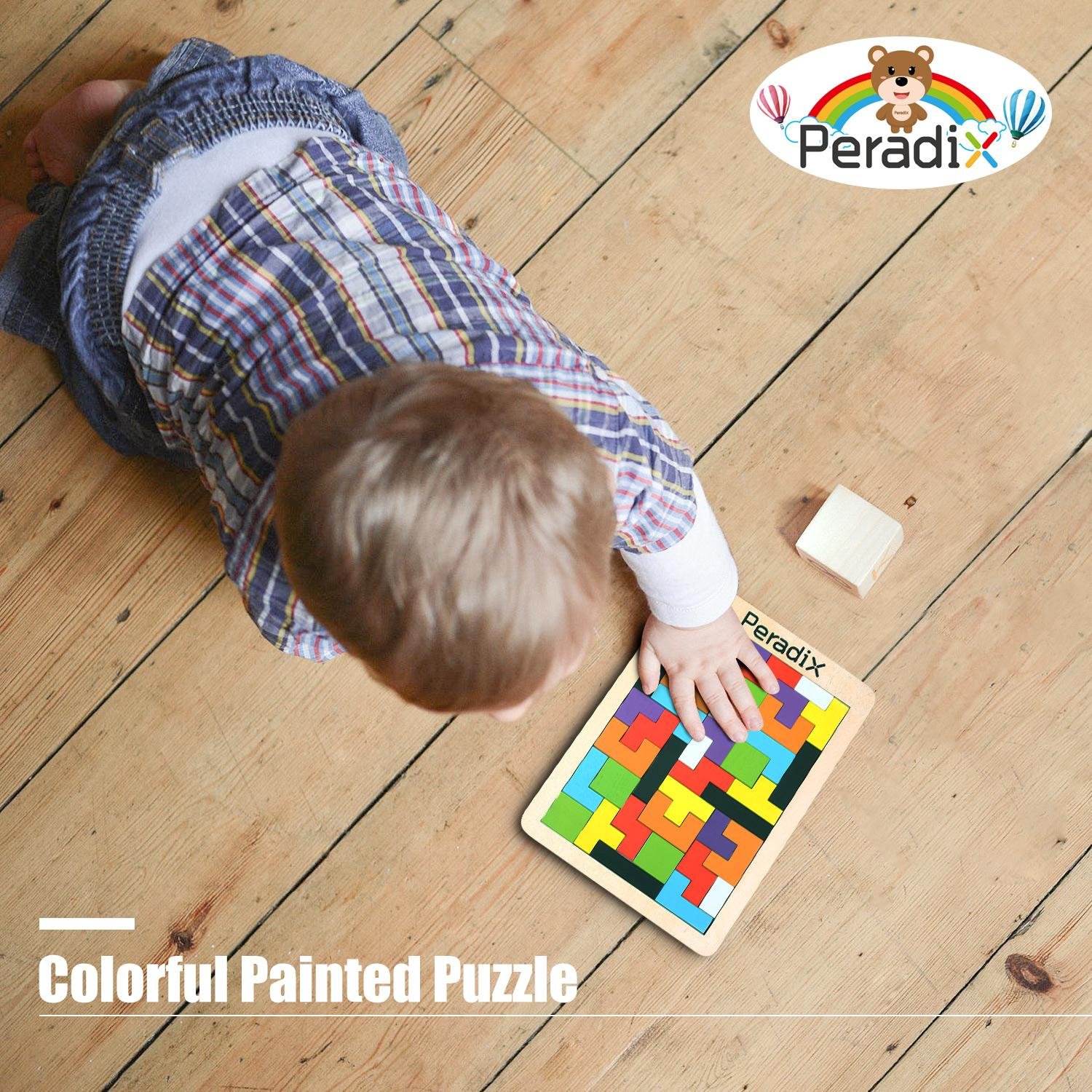 Wooden Tetris Jigsaw Puzzle Brain Teaser Tangram Board Game Toys Colorful Building Blocks for Toddlers Imagination Education by Peradix