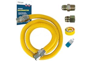 PROCURU 1" OD x 60" (5Ft) x 3/4"MIP x 3/4"FIP Universal Flexible Gas Connector, With/Without Service Valve, WP MaxFlow High Capacity Stainless Steel Tubing for Tankless Water Heater (Blue-A1 Series)