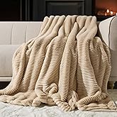 EVERGRACEHOME Ultra Soft Faux Fur Throw Blanket for Couch, Luxury Sculpted Texture Faux Rabbit Fur Blanket for Bed, Fluffy Thick Plush Warm Fuzzy Throw, 920GSM (Beige, 50''x60'')