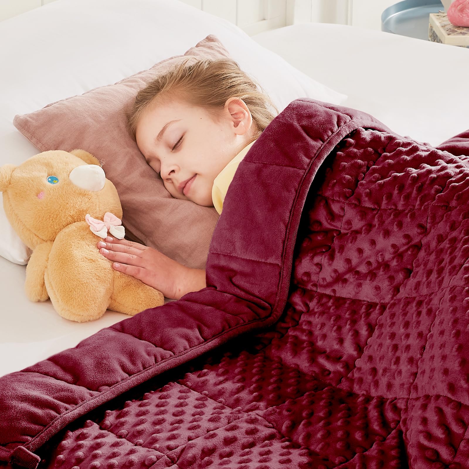 HOSUKKO Weighted Blanket - 7 lbs Burgundy Thciken Heavy Blanket - Small Size Breathable Comfortable Blanket(41 * 60 inches, 7 lbs) Image