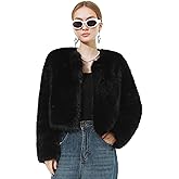 LA CARRIE Women's Faux Fur Winter Cropped Fluffy Jacket Long Sleeve Open Front Cardigan Shaggy Warm Fall Winter Outerwear