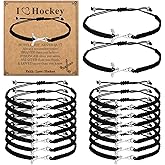 Liliaafar 12 Sets Hockey Bracelets Adjustable Hockey Charm Bracelets Sports Gifts with Inspirational Cards Sports Party Favors for Lovers Team Players