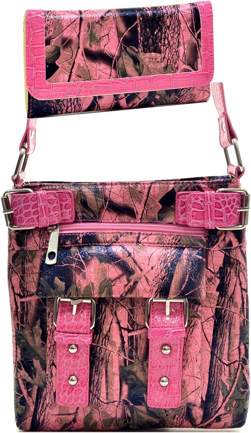 Western Camouflage Camo Cross Body Messenger Bag Purse With Matching