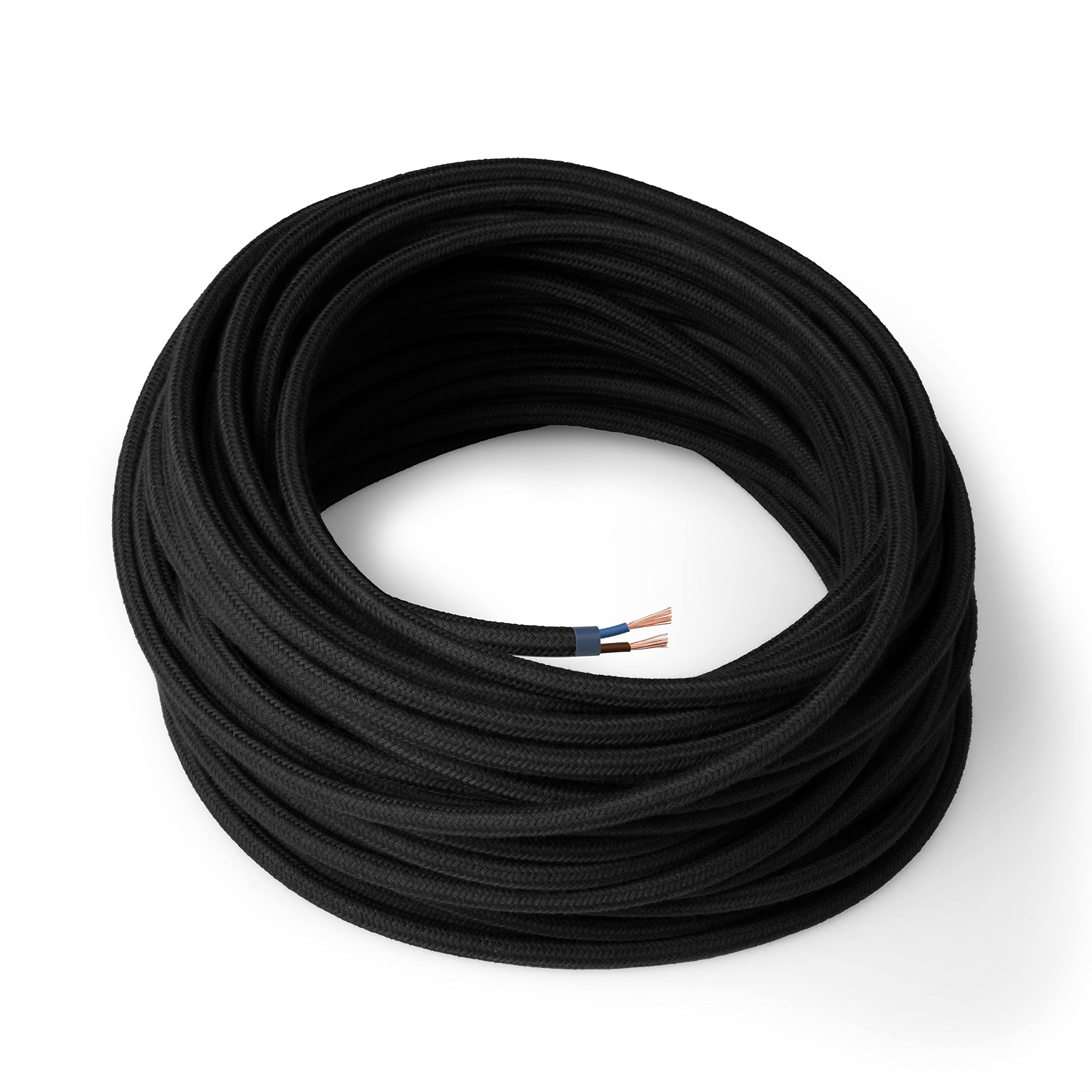 Amarcords - textile color BLACK electric cable, round, cotton, 5 meters, 2 conductors 2x0.75 - Wire coated in colored vintage fabric for chandeliers and lamps applique lampshades.