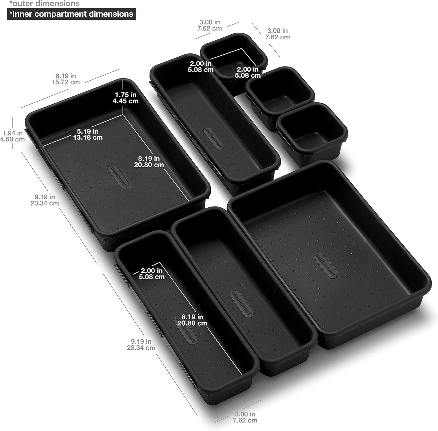 madesmart Value 8-Piece Interlocking Bin Pack - Granite | VALUE COLLECTION | Customizable Multi-Purpose Storage | Durable | Easy to Clean | BPA-Free - Flatware Organizers