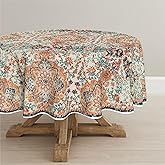 Horaldaily Boho Bohemia Style Tablecloth 70x70 Inch Round, Vintage Country Rustic Farmhouse Magical Fall Orange Washable Seasonal Table Cover for Party Picnic Dinner Decor