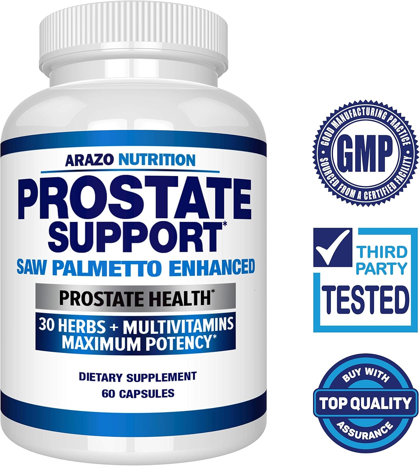 Prostate Supplement - Saw Palmetto + 30 Herbs - Reduce Frequent Urination, Remedy Hair Loss, Stamina – Single Homeopathic Herbal Extract Health Supplements - Capsule or Pill - Arazo Nutrition: Health & Personal Care