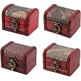 Pirate Hat Vintage Wooden Treasure Chest With Lock - 9.5x6.3x5.3 Inch Pirate Style Storage Box With Key Handmade Colonial Casket