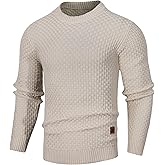 Zaitun Men's Crewneck Sweater Pullover Long Sleeve Solid Waffle Knitted Pullover Casual Sweaters