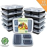Enther Meal Prep Containers [12 Pack] 3 Compartment with Lids, Food Storage Bento Box | BPA Free | Stackable | Reusable Lunch Boxes, Microwave/Dishwasher/Freezer Safe,Portion Control (36 oz)