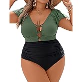 Blooming Jelly Women's Plus Size One Piece Swimsuit Tummy Control Bathing Suit Cute V Neck Maternity Swimwear