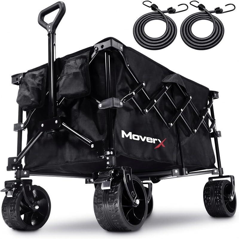 MoverX 120L Festival Trolley on Wheels Folding Wagon Black 60cm