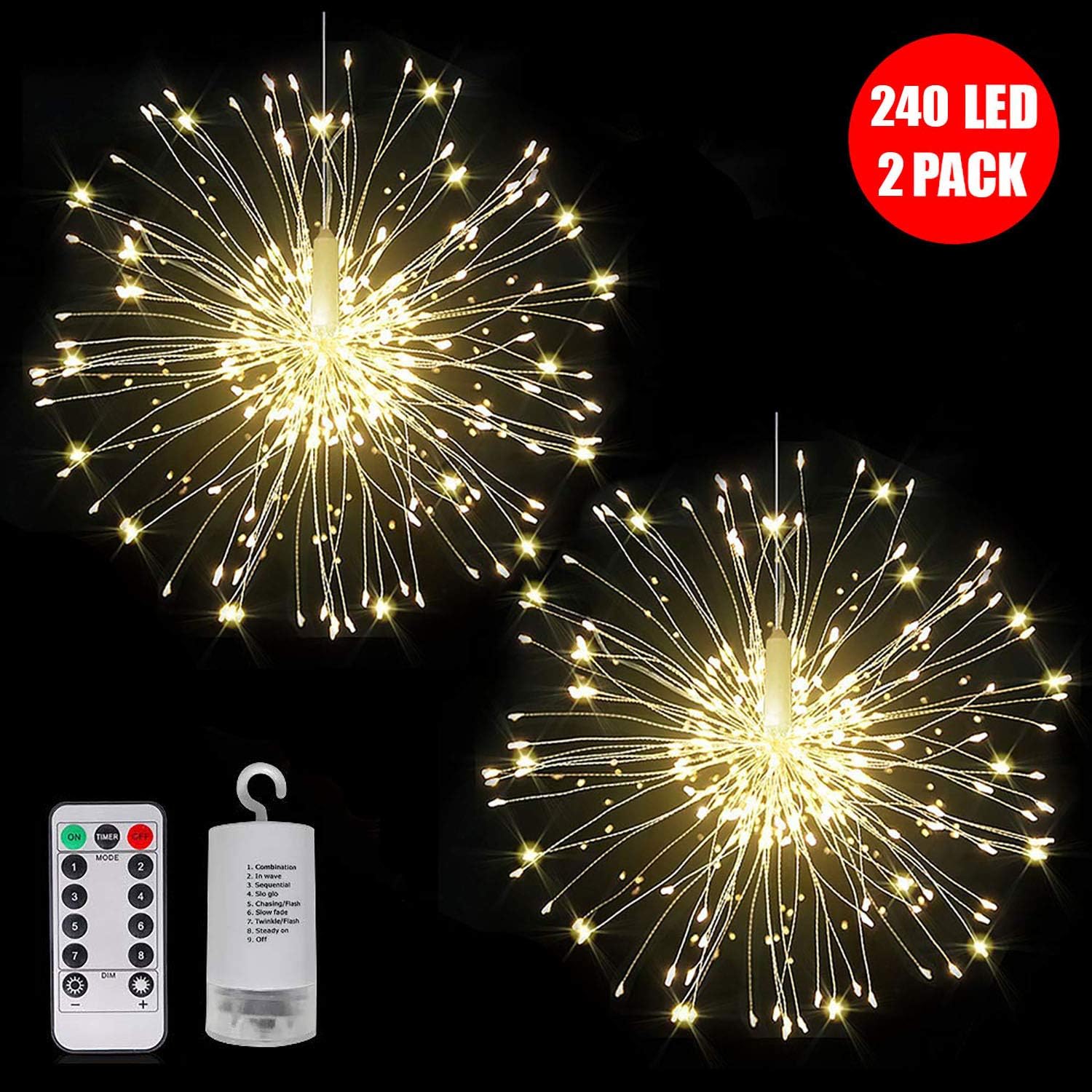 Sentik® 2 Pack 240 LED Firework String Lights Battery Operated, Hanging