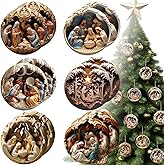 12 Pack Wooden Nativity Scene Ornaments (Flat Printed, Only 3D Visual Effect), Nativity Sets & Figures, Religious Christian Ornaments for Xmas Tree, The Birth of Jesus Decorations