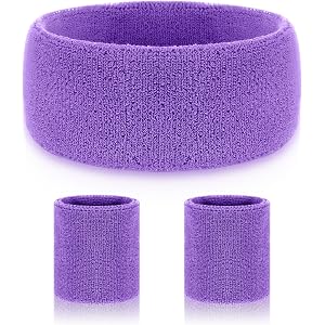 DOPENSPI 80s Neon Sweatband Set, Sports Headband and Wristband Polyester Fiber Sweatbands Moisture Wicking Sweat Bands Terry