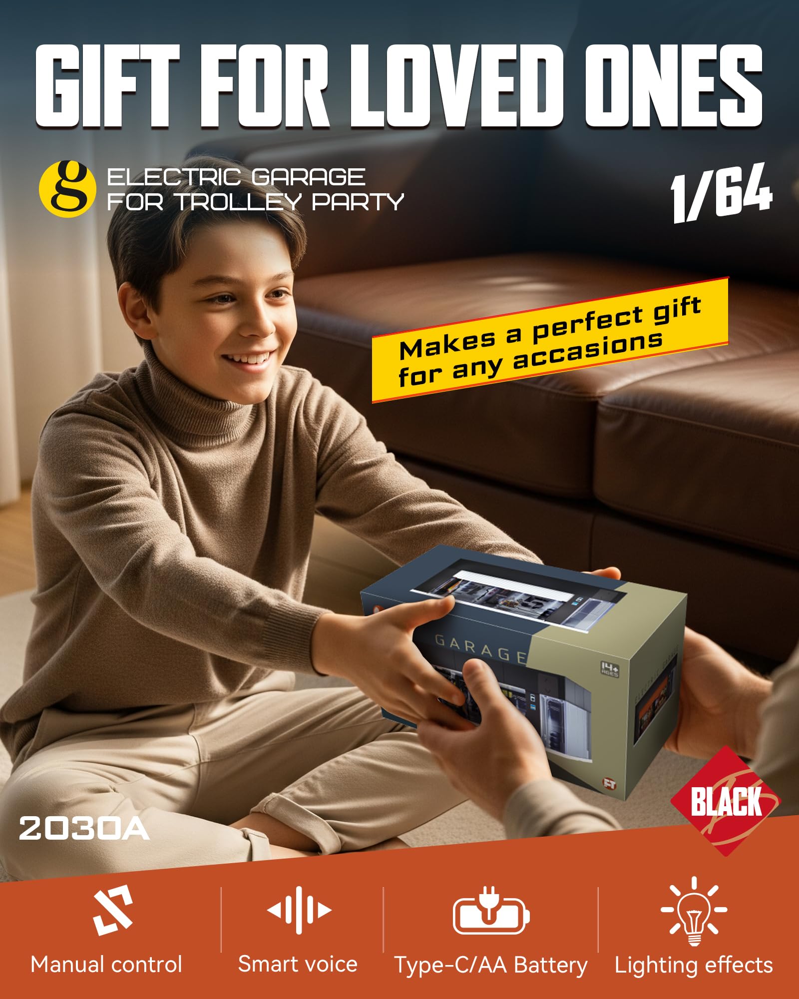 1/64 Scale Diecast Display Case for Hot Wheel Storage with LED Lights, Stackable Electric Garage with Voice Control, 3 Replaceable 3D Scenes Parking Lot Diorama for Model Cars (Black)