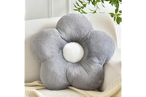 ZCNYCLAM Flower Pillows, Soft Flower Shaped Pillow with Home Decorative for Couch Chair Bed,Flower Floor Throw Pillows for Adults Bedroom Living Room (Grey, 15 Inches)
