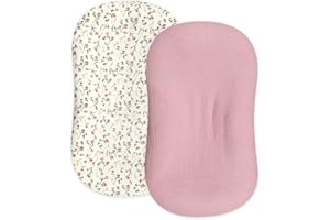 Hooyax Muslin Baby Lounger Cover 2 Pack, Organic Removable Slipcover for Newborn, Infant Floor Seat Covers for Boys Girls (Fl