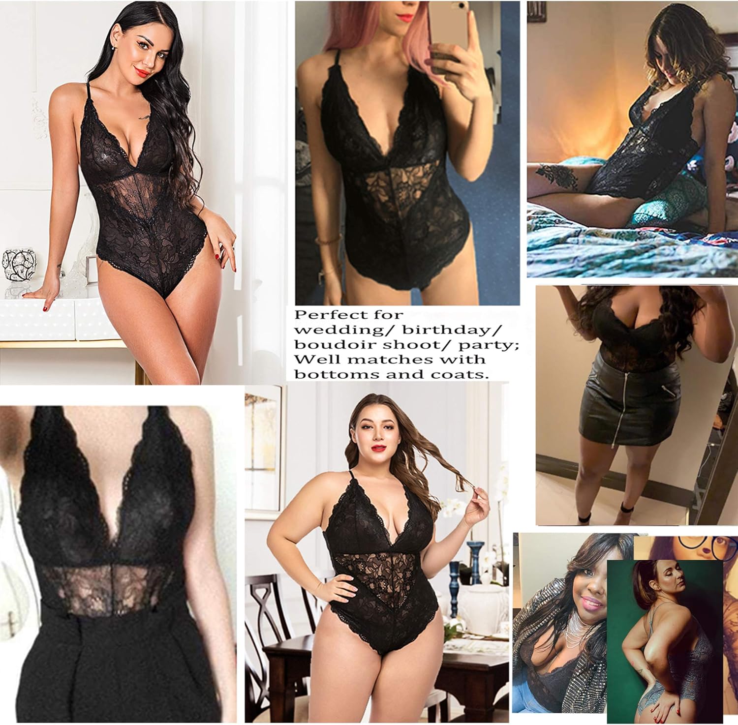 Avidlove Women Snap Crotch Lingerie Sexy Lace Bodysuit Deep V Teddy One Piece Lace Babydoll at  Women’s Clothing store