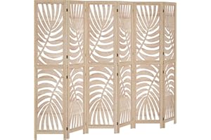HOMCOM 6 Panel Room Divider, Detachable Portable Folding Privacy Screens, Freestanding Partition Wall Dividers with Palm Leaf
