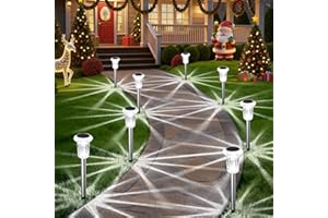 Eyrosa Solar Outdoor Lights, 10 Pack Waterproof Stainless Steel Solar Stake Lights for Pathway Garden Yard Path Walkway Driveway Lawn Patio Outside Decor, Cool White