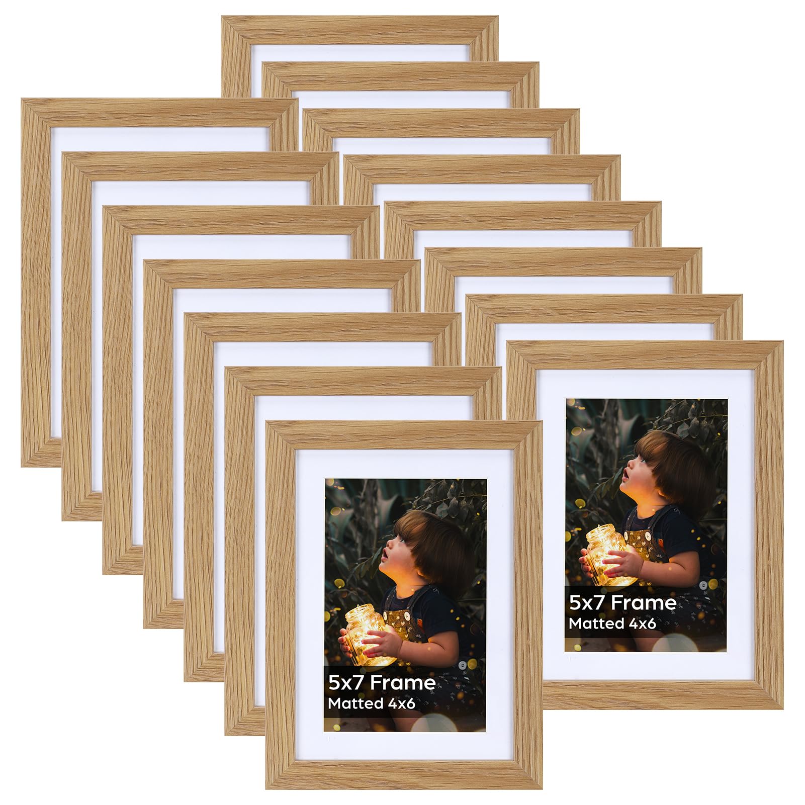 Photo 1 of Lyeasw 4x6 Picture Frame Set of 15, Display Pictures 5x7 without Mat or 4x6 with Mat, Natural Wood Color Multi Photo Frames for Wall or Tabletop