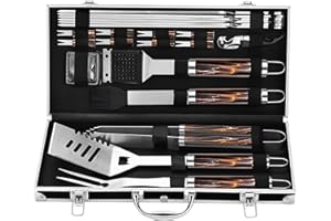Grilljoy BBQ Accessories Grill Tools Set - 22PCS Stainless Steel Barbecue Grill Accessories for Outdoor Grill with Black Aluminum Case - Christmas Grilling Gifts for Men & Dad -Grill Tools Kit