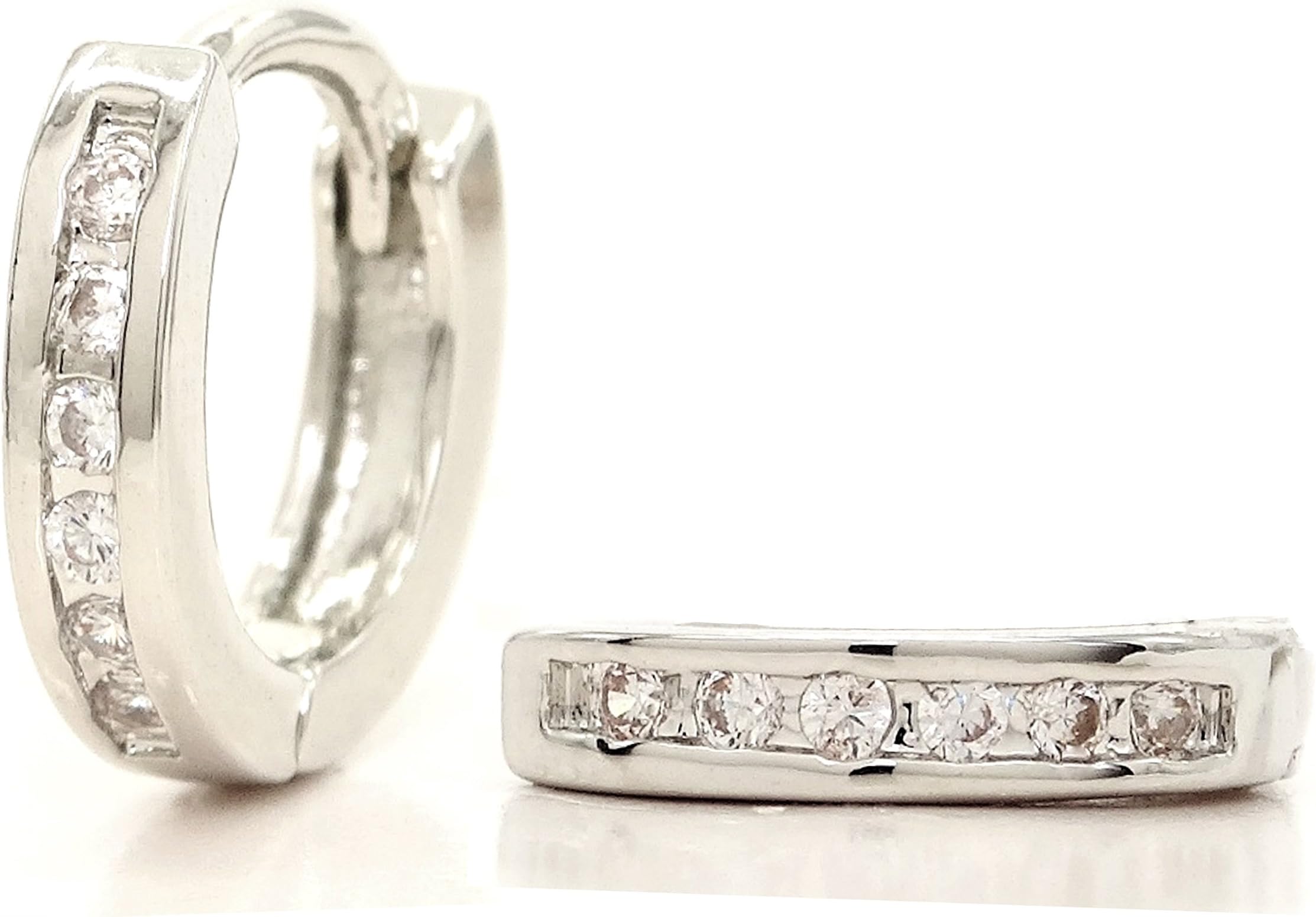 Authentic 925 sterling silver hoop earrings classic handmade with clear white gemstone with black jewellery box