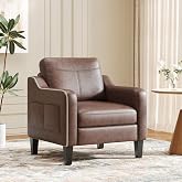 MALOL PU Leather Accent Chair with Solid Wood Frame, Chocolate Brown | Living Room Armchair Sofa with Removable Cushions & St