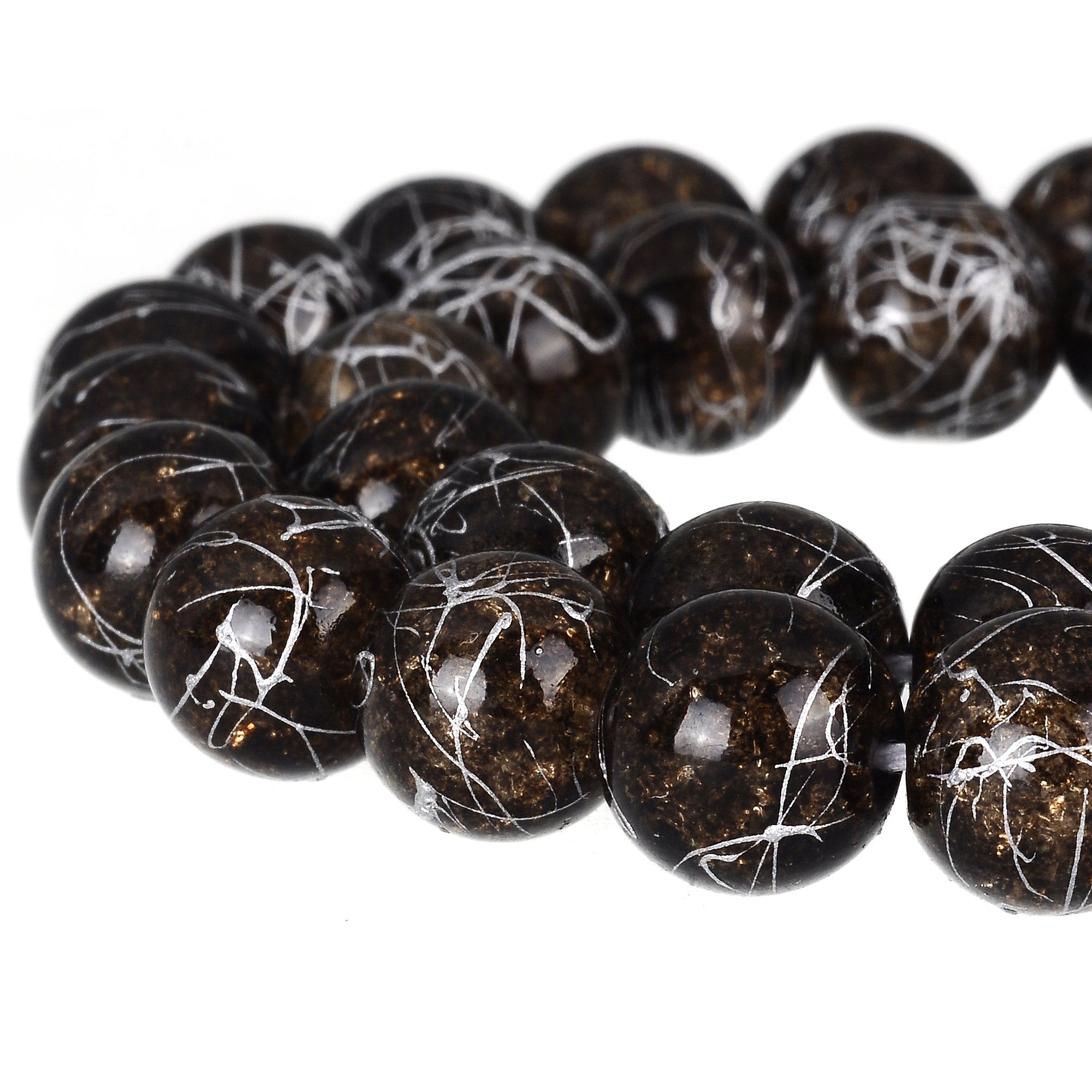 RUBYCA Round Crackle Druk Czech Crystal Pressed Glass Beads for Jewellery Making 4mm Strand (Brown)