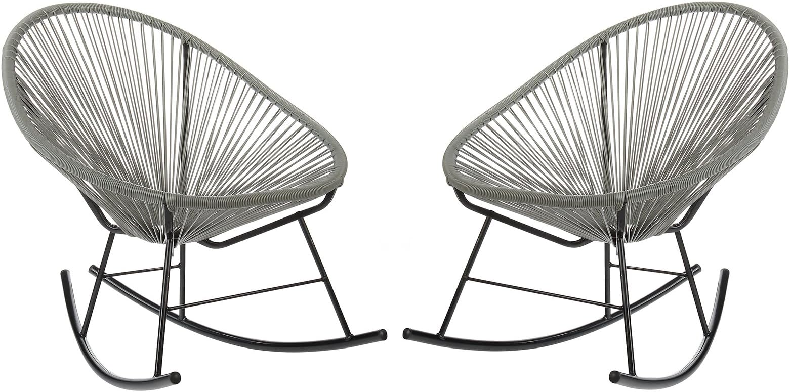 Joseph Allen Home Mid-Century Modern Acapulco Rocking Chair, Set of 2 Papasan Rockers, Grey