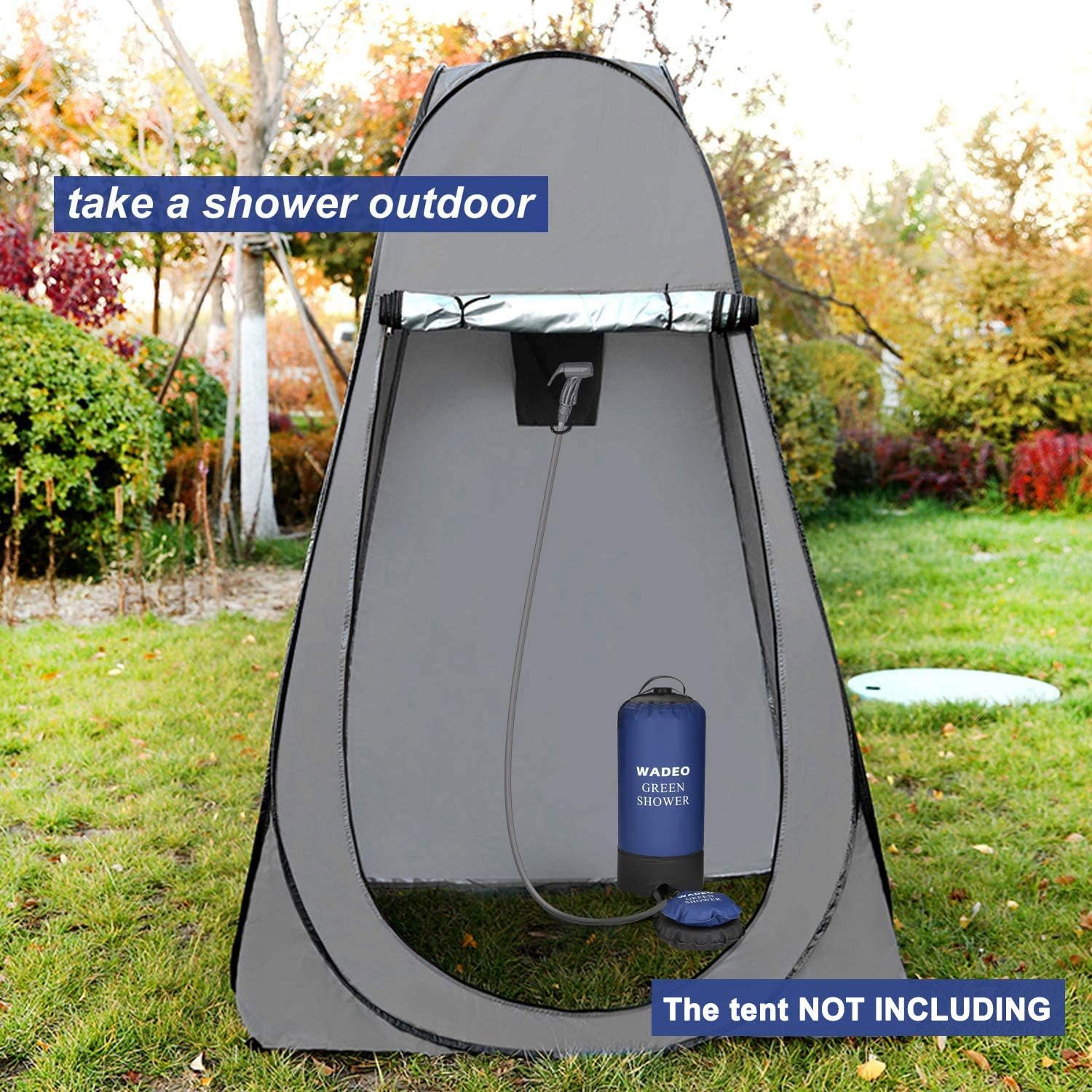 WADEO Camp Shower, 4 Gallons Portable Outdoor Camping Shower Bag Pressure Shower with Foot Pump and Shower Nozzle for Beach Swim Travel Hiking Backpacking - 15L, Blue : Sports & Outdoors