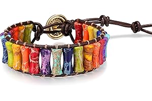 Sriomu 7 Chakra Bracelets for Women Handmade Natural Jasper Stone & with Real Leather Strand Healing Bead Bracelet Women Men Boho Friendship Jewelry